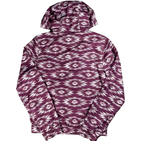 Empyre from Zumiez size large maroon & white Aztec design wind jacket with hood - Picture 7 of 10